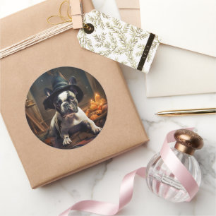 Adesivo Redondo O Bulldog Francês Pumpkins Halloween Assustado