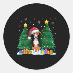 Adesivo Redondo O Cachorro De Whippet Abraça Santa Hat Suor De Nat