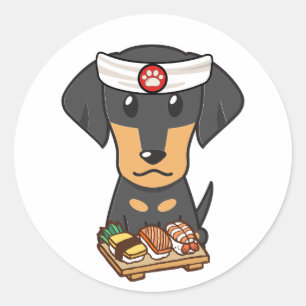 Adesivo Redondo O cachorro engraçado é um chef de sushi