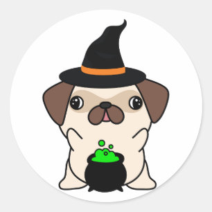 Adesivo Redondo O cachorro engraçado é uma bruxa