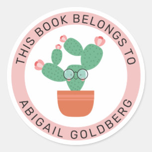 Adesivo Redondo O cacto Bookish bonito este livro pertence a