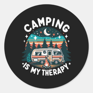 Adesivo Redondo O Camping É Minha Terapia Férias de Verão Família 