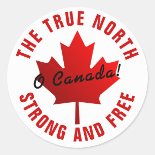 Adesivo Redondo O Canadá! True North Strong e Free Maple Leaf