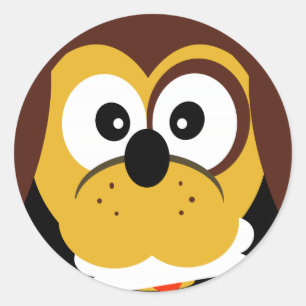 Adesivo Redondo O cão bonito dos desenhos animados com osso caço