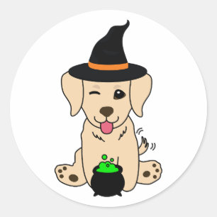 Adesivo Redondo O cão que recupera o engraçado é uma bruxa