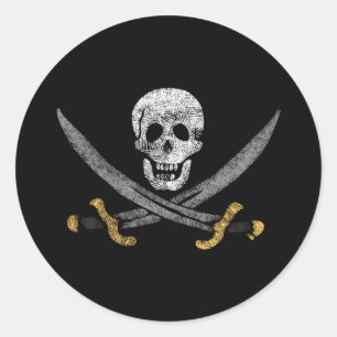 Adesivo Redondo O Capitão Jack Rackham é Jolly Roger Pirate Flag