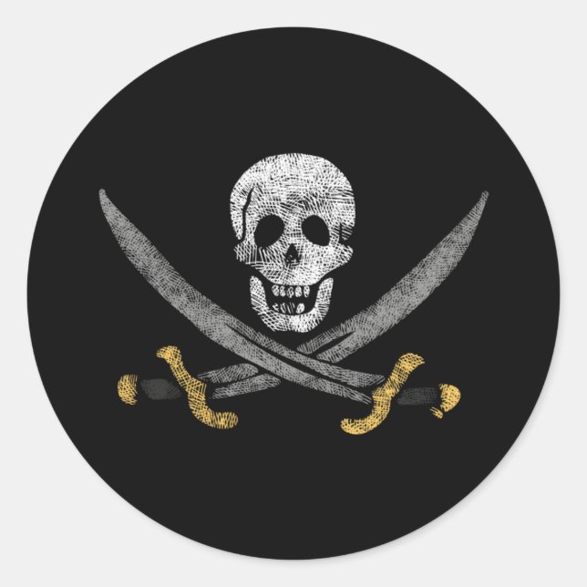 Adesivo Redondo O Capitão Jack Rackham, Jolly Roger Pirate Flag (Frente)
