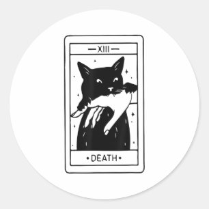 Adesivo Redondo O Cartão De Tarô De Halloween Do Gato Preto Testem