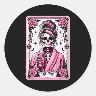 Adesivo Redondo O Cartão Tarot Divertido da Mamãe Mulher Esqueleto