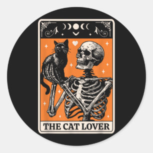 Adesivo Redondo O Cartão Tarot do Amante de Gatos - Gato Preto e E