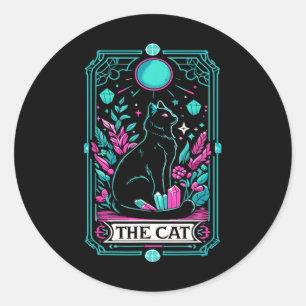 Adesivo Redondo O Cartão Tarot do Gato Negra Mística das Bruxas de
