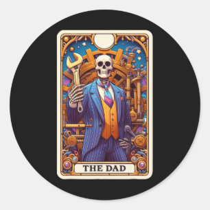 Adesivo Redondo O cartão tarot do pai esqueleto dia dos pais papai