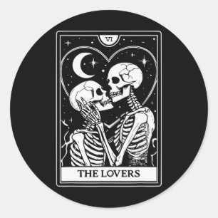 Adesivo Redondo O Cartão Tarot dos Amantes - Esqueletos Beijos - H