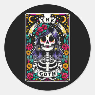 Adesivo Redondo O Cartão Tarot Engraçado Gótico Crânio Esqueleto S