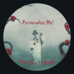 Adesivo Redondo O Casamento De Esqueleto Gótico Te Ama A Nota Da M<br><div class="desc">Adicione uma mensagem pessoal personalizada no Skeleton Skeleton Wedding Te Ama Aos Autocolantes Da Morte. Você pode personalizá-los completamente com uma saudação,  obrigado,  desejos de celebração,  simpatia ou qualquer outra coisa que você queira.</div>