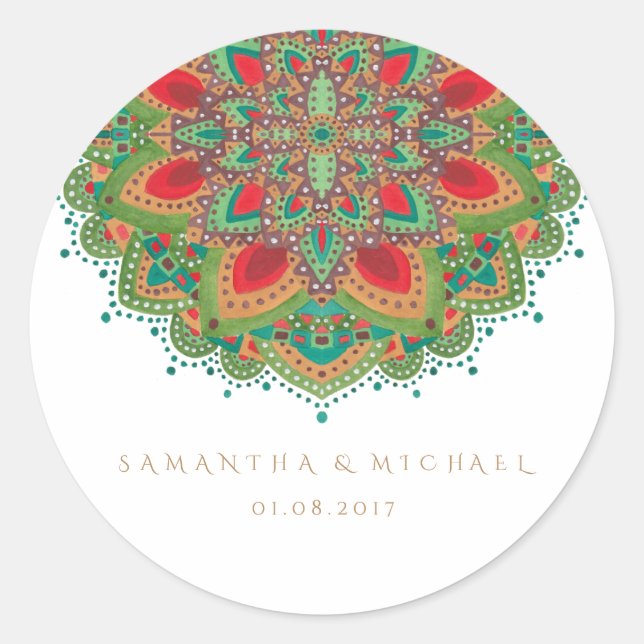 Adesivo Redondo O Casamento de Mandala Verde Obrigado Sticker (Frente)