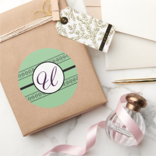 Adesivo Redondo O casamento do monograma limita a hortelã