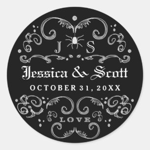 Adesivo Redondo O casamento gótico preto & branco do Dia das