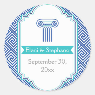 Adesivo Redondo O casamento grego azul da chave e da coluna salvar