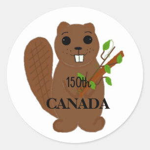 Adesivo Redondo O castor canadense comemora Canadá