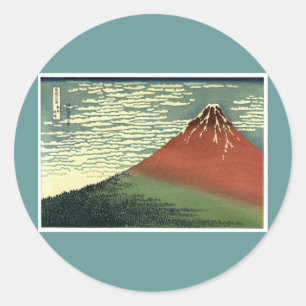 Adesivo Redondo O Céu Limpo do Vento Sul Ukiyo-e de Hokusai ou Red
