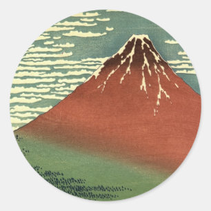 Adesivo Redondo O Céu Limpo do Vento Sul Ukiyo-e de Hokusai ou Red