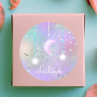Adesivo Redondo O céu noturno pastel brilhando estrelas da lua bri