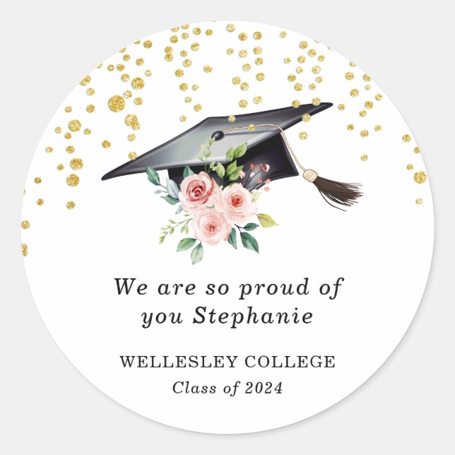 Adesivo Redondo O chapéu branco-rosa que temos orgulho de você, St (Frente)