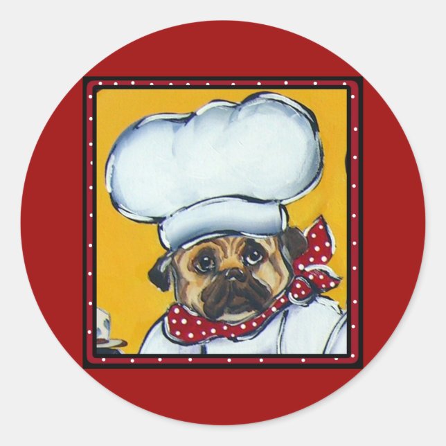 Adesivo Redondo O Chef Pug (Frente)