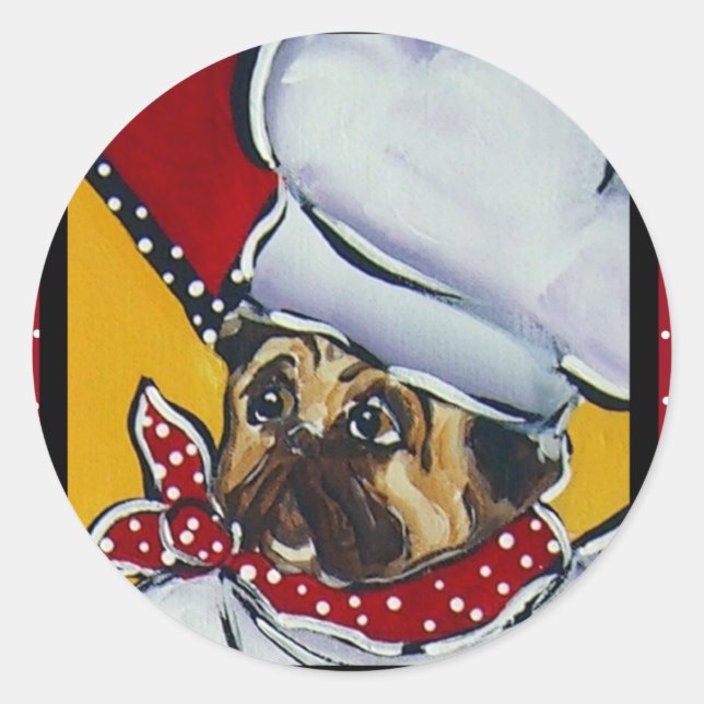 Adesivo Redondo O Chef Pug (Frente)
