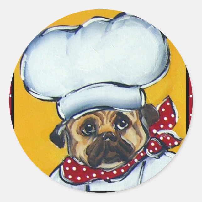 Adesivo Redondo O Chef Pug (Frente)