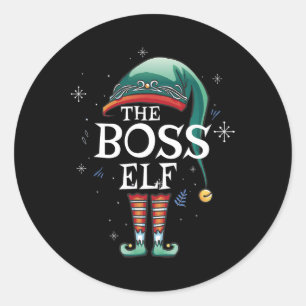 Adesivo Redondo O Chefe Elf Xmas Que Corresponde À Família Elf Par