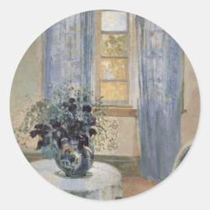 Adesivo Redondo O Clematis Azul de Anna Ancher no Estúdio