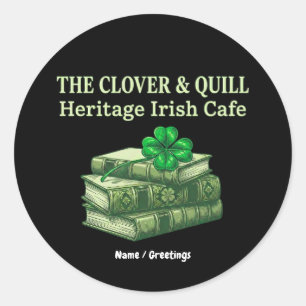 Adesivo Redondo O Clover & Quill: Patrimônio Café Irlandês Celta