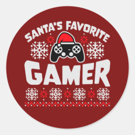 Adesivo Redondo O Controlador de Jogo Favorito do Papai Noel Natal
