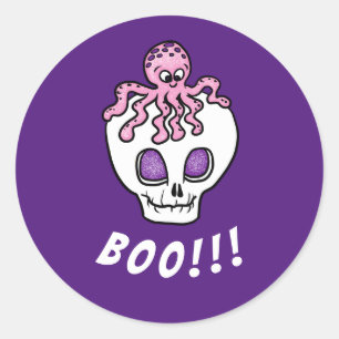 Adesivo Redondo O crânio bonitinho do Halloween é personalizável