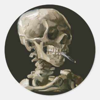 Adesivo Redondo O crânio de Vincent van Gogh queimando cigarro Art