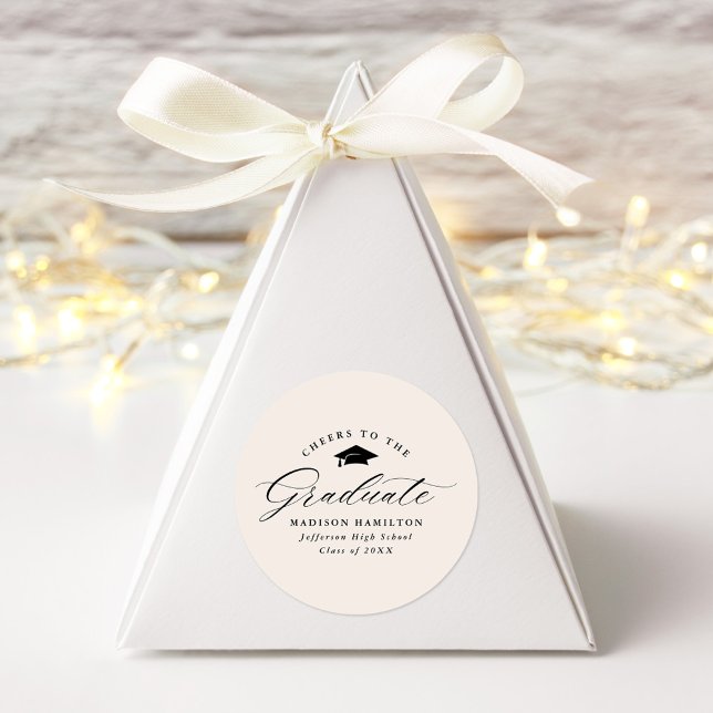 Adesivo Redondo O Creme de Script Elegante aplaude o Formando (Criador carregado)