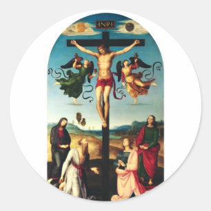 Adesivo Redondo O Cristo Crucificado com a Virgem Maria