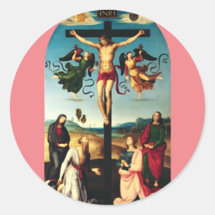 Adesivo Redondo O Cristo Crucificado com a Virgem Maria