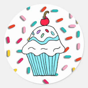Adesivo Redondo O cupcake de Chocolats com doces polvilha