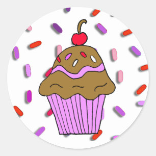 Adesivo Redondo O cupcake do chocolate com doces polvilha