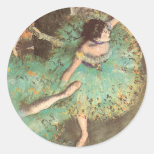 Adesivo Redondo O Dançarino Verde de Edgar Degas, Balé de Vintag
