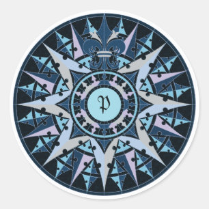 Adesivo Redondo O desenho da arte, rosa de compasso da