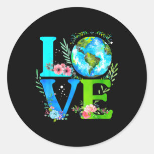 Adesivo Redondo O Dia da Terra Ama o Mundo Aniversário Eco Consciê