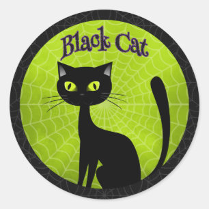 Adesivo Redondo O Dia das Bruxas - gato preto bonito