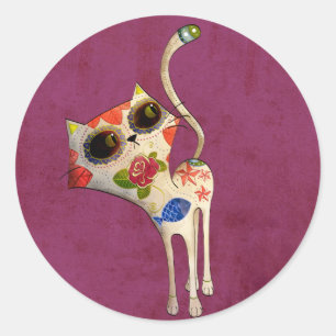 Adesivo Redondo O dia do gato bonito branco inoperante