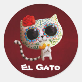 Adesivo Redondo O Dia do Gato Gato Giro Morto