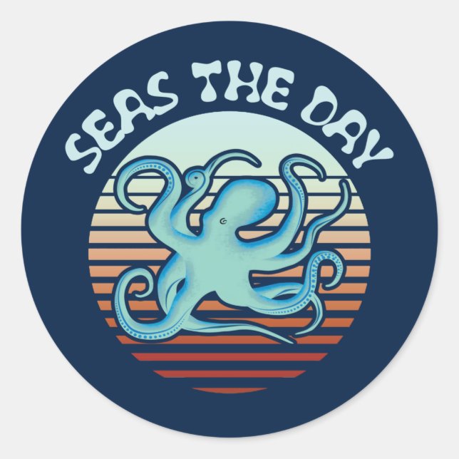 Adesivo Redondo O Dia dos Mares | Octopus de Summer Vibes (Frente)
