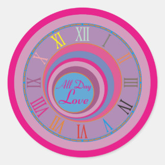 Adesivo Redondo O dia todo com amor retorna rosa púrpura azul